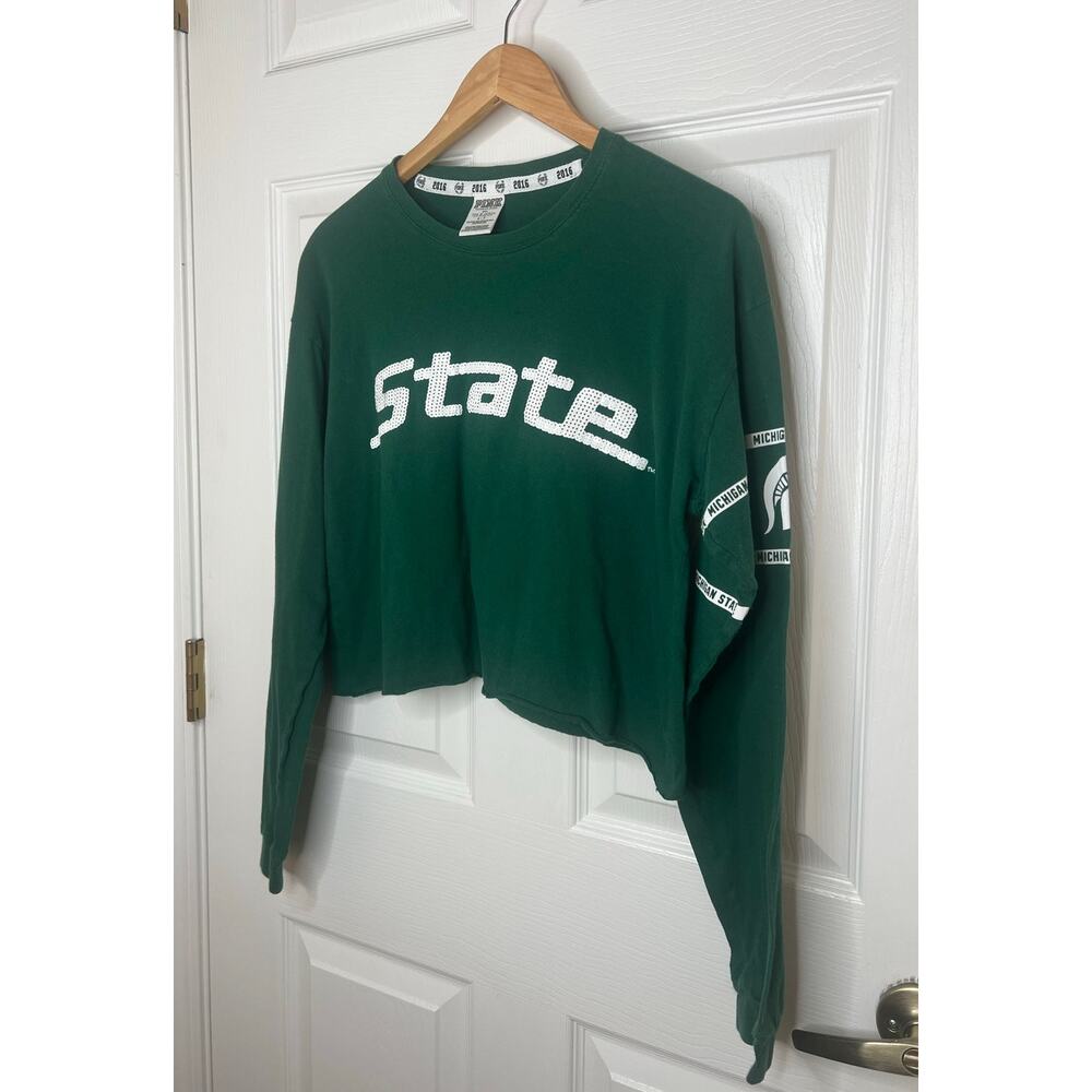 Victoria's Secret PINK Michigan State MSU Spartans Long Sleeve Crop Size Small - Picture 3 of 11